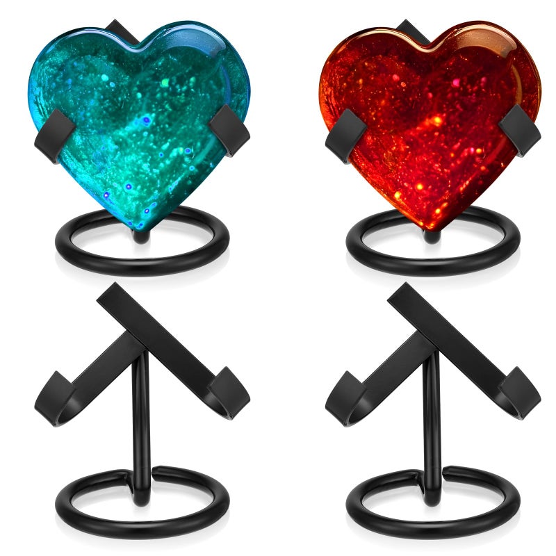 Shimeyao 4 Pcs Metal Crystal Heart Stone Stand Crystal Ball Holder Rock Display Stand Mineral Specimen Display Easel Holder for Gemstones Fossils Agate Slabs Plates (Black,2 x 2.36 x 2.56 Inch) - Image 1