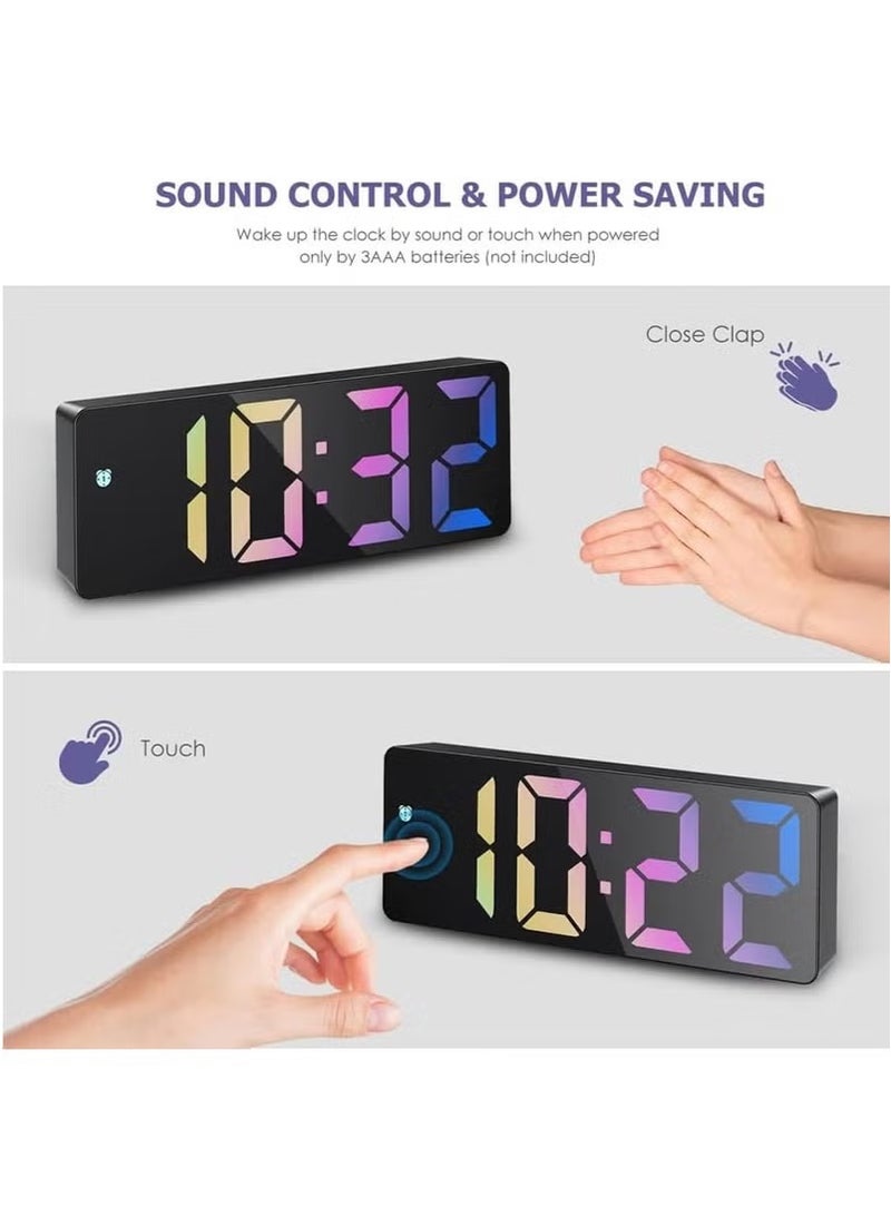 NiceArt Modern Led Digital Alarm Clock With Mirror Finish Adjustable Brightness, Temperature Display, Usb Powered Desk Clock For Bedroom Decor , Batteries Not Included Alarm Clocks For Bedrooms（Black） - Image 5