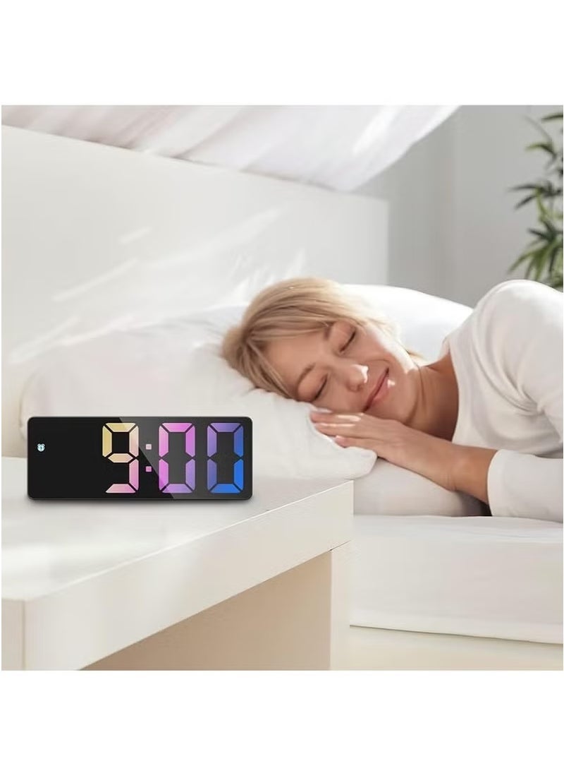 NiceArt Modern Led Digital Alarm Clock With Mirror Finish Adjustable Brightness, Temperature Display, Usb Powered Desk Clock For Bedroom Decor , Batteries Not Included Alarm Clocks For Bedrooms（Black） - Image 3