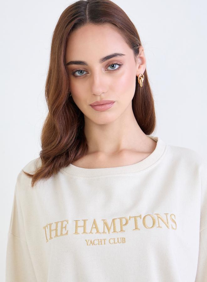 Styli Cream Embroidered Slogan Sweatshirt - Image 4