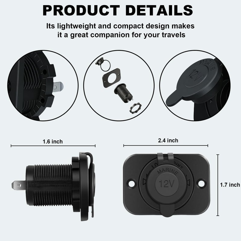 Riseuvo مقبس ولاعة السجائر Riseuvo 3-Pack، مخرج طاقة 12V للسيارة، البحرية، الدراجة النارية، ATV، RV مع مجموعة DIY للأسلاك الفيوز - Image 5