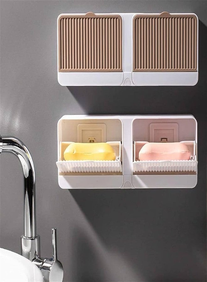 Decorcrafts Plastic Wall-Mounted Double Bar Soap Box with Lid Double Grids, Drainage Box with Cover Soap Holder, White - Image 2