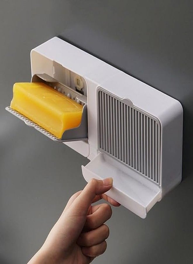 Decorcrafts Plastic Wall-Mounted Double Bar Soap Box with Lid Double Grids, Drainage Box with Cover Soap Holder, White - Image 3