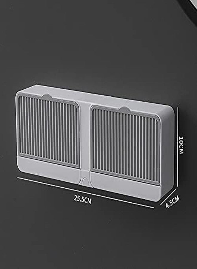 Decorcrafts Plastic Wall-Mounted Double Bar Soap Box with Lid Double Grids, Drainage Box with Cover Soap Holder, White - Image 4
