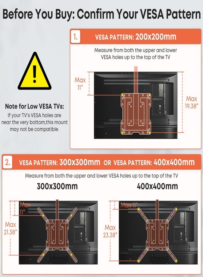 PUTORSEN حامل تلفزيون سقفي من PUTORSEN، مقاس 23-55 بوصة، قابل للطي والدوران، مناسب للأسقف والأرضيات المائلة، يتحمل وزنًا يصل إلى 20 كجم، متوافق مع معيار VESA 400 × 400 مم، لون أسود - Image 5