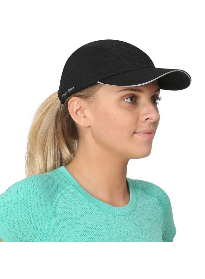 TrailHeads Women's Race Day Performance Running Cap, Lightweight & Quick Drying Mesh Sports Hat with Reflective Trim - Black - Image 1