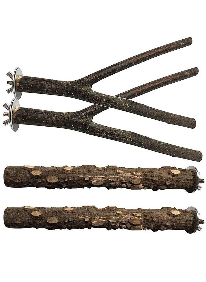 Generic - Parrot Toy Bird Stand Stick Stop Lever Perch Prickly Wood Frame Bird Chew Toy (4 Pieces) - Image 1
