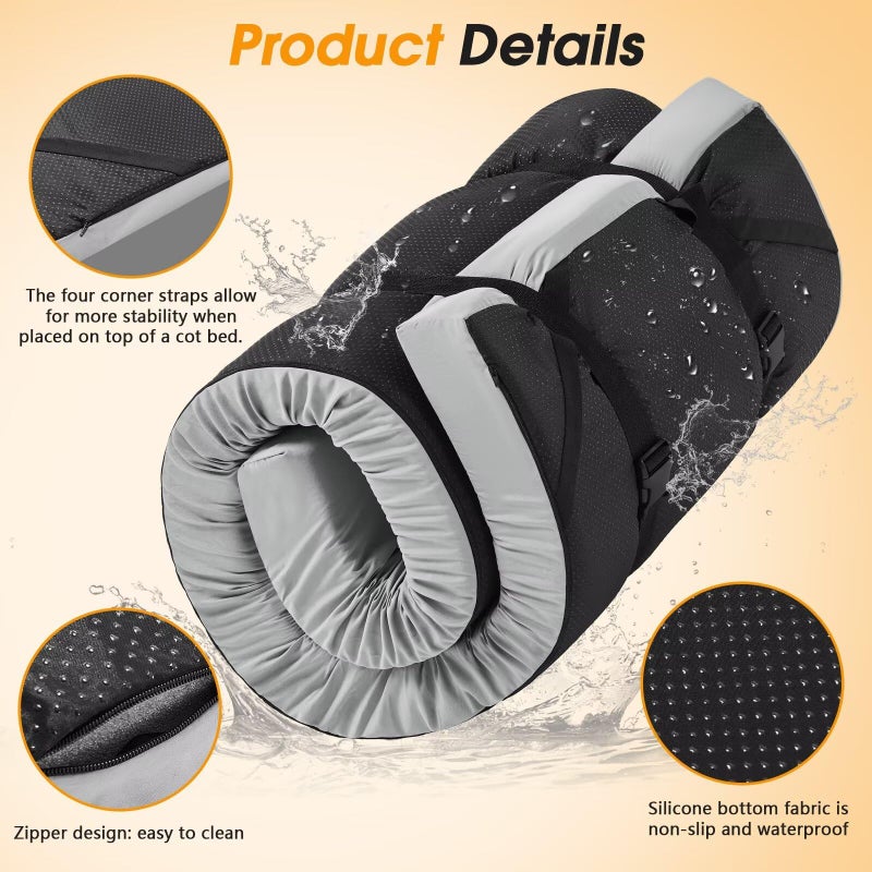 CYMULA Camping Cot Mattress 2in Memory Foam Sleeping Pad,Soft Warm Non-Slip Camping Mattress Topper with Retaining for Adults,Portable Roll up Pad for Travelï¼ˆ75 * 30 * 2,Greyï¼‰ - Image 4
