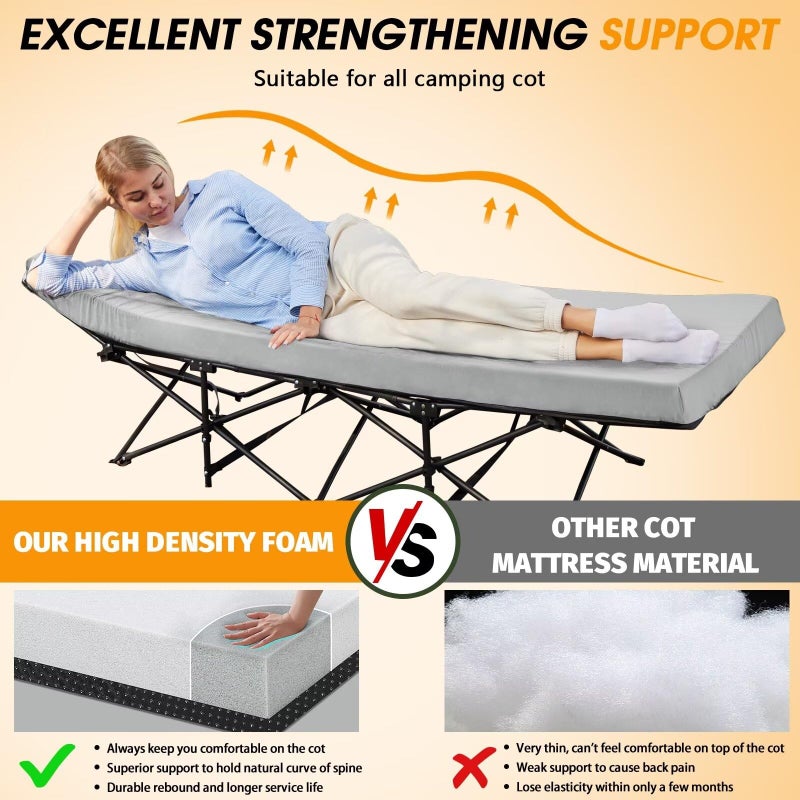 CYMULA Camping Cot Mattress 2in Memory Foam Sleeping Pad,Soft Warm Non-Slip Camping Mattress Topper with Retaining for Adults,Portable Roll up Pad for Travelï¼ˆ75 * 30 * 2,Greyï¼‰ - Image 2