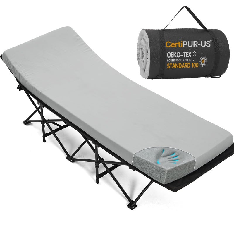 CYMULA Camping Cot Mattress 2in Memory Foam Sleeping Pad,Soft Warm Non-Slip Camping Mattress Topper with Retaining for Adults,Portable Roll up Pad for Travelï¼ˆ75 * 30 * 2,Greyï¼‰ - Image 1