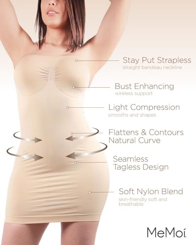 SlimMe Strapless Slips for Under Dresses, Women's Shapewear Slips, Comfortable and Breathable Tummy Control Slip - Sizes S-XL, Nude, Medium - Image 3