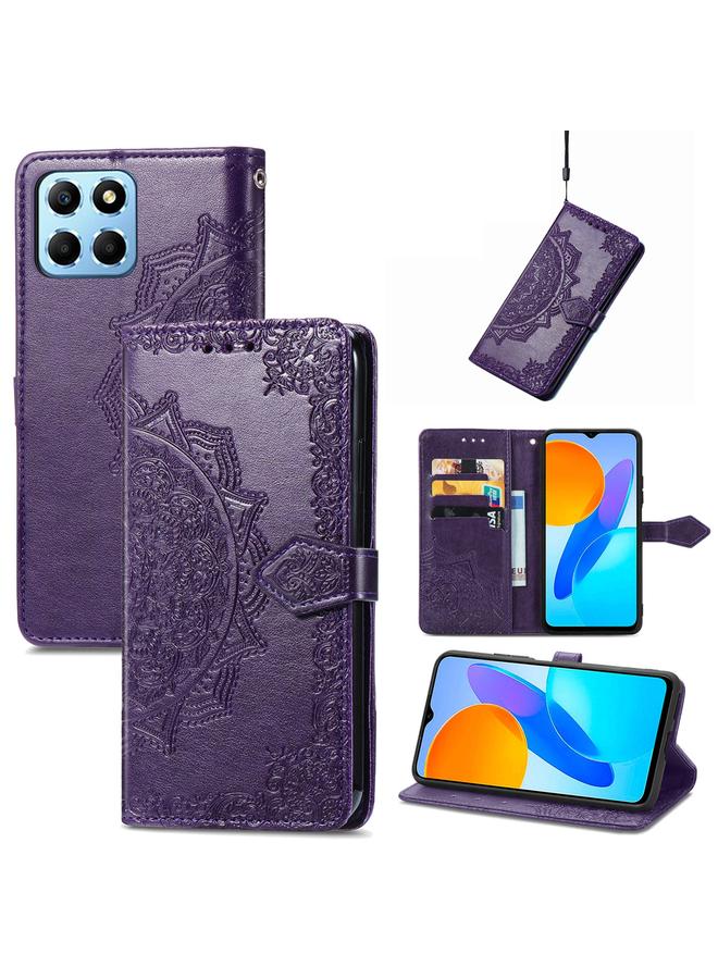erorex Case For Honor X8 5G Mandala Flower Embossed Leather Phone Case - Image 1