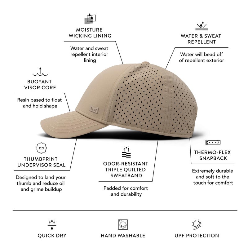 melin A-Game Hydro, Khaki, Menâ€™s Performance Snapback Hats, Water-Resistant Fitted Baseball Caps for Men & Women, Golf, Running, or Workout Hat, Medium-Large - Image 2
