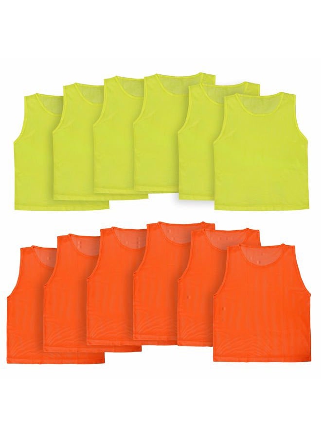 Athllete LITEMESH Pinnies (Set of 12/24 Practice Vests) Youth Pinnies, Pennies for Sports Youth, and Scrimmage Vests, 6-neon Yellow + 6 Orange, Teen/Adult - Image 1