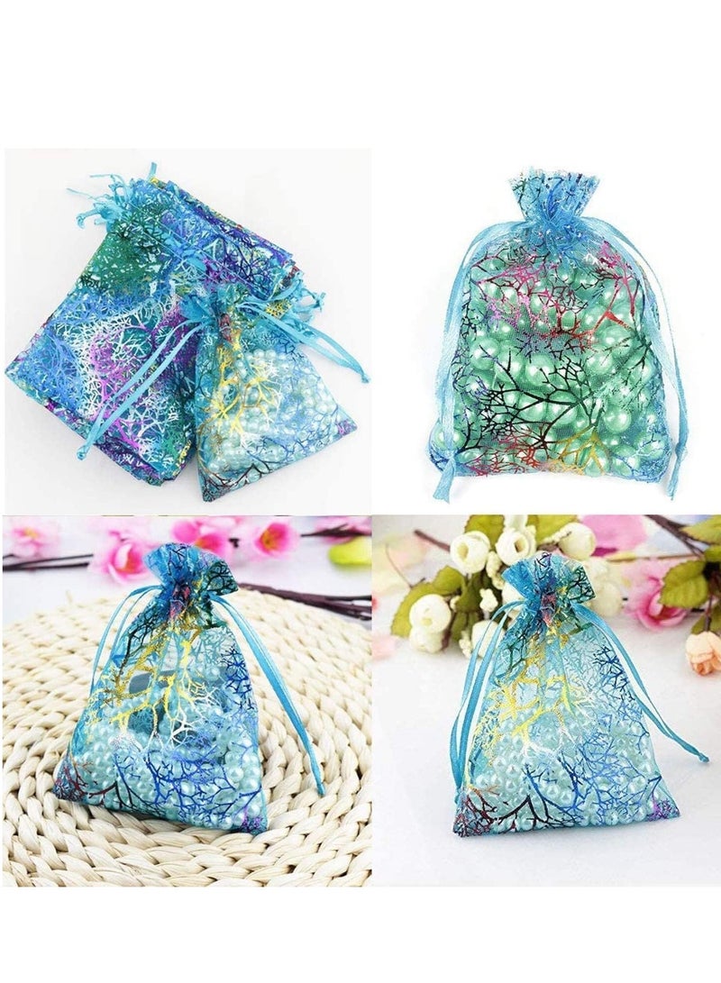 SYOSI 50 Pieces Organza Gift Bags Drawstring Packing Wedding Birthday Party Favors Jewelry Candy Samples Mesh Pouches Baby Shower Rattan Print  - Image 2