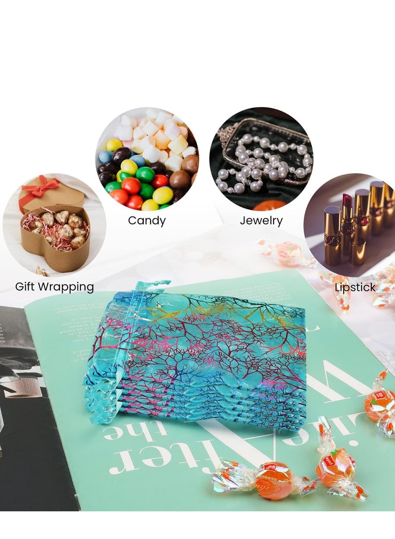SYOSI 50 Pieces Organza Gift Bags Drawstring Packing Wedding Birthday Party Favors Jewelry Candy Samples Mesh Pouches Baby Shower Rattan Print  - Image 5
