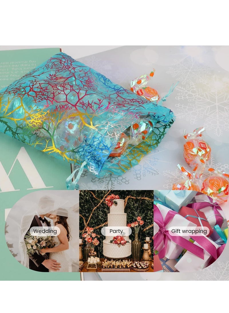 SYOSI 50 Pieces Organza Gift Bags Drawstring Packing Wedding Birthday Party Favors Jewelry Candy Samples Mesh Pouches Baby Shower Rattan Print  - Image 4