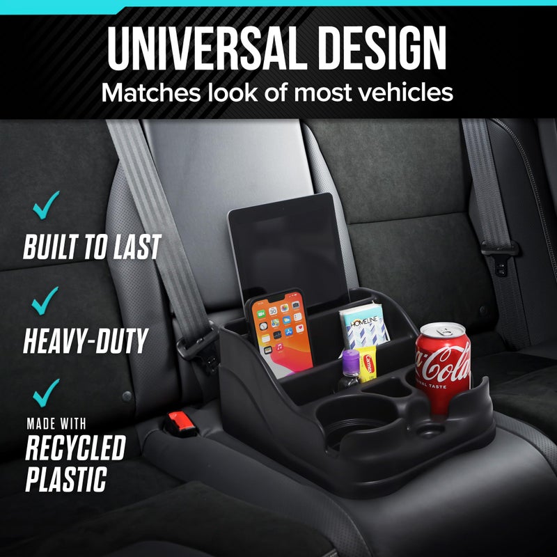 Moblorg Small Center Console for Cars, Trucks, Minivans, SUVs, Vehicle Organizer, Cup Holders, Recycled Plastic, Made in USA (Black) - Image 2