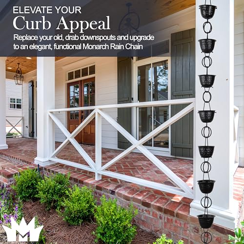 Monarch Rain Chains Aluminum Hammered Cup Rain Chain, 8.5 ft Black Powder Coated Aluminum Decorative Rain Catcher Chain for Gutters, Black Aluminum Rain Gutter Replacement Downspout - Image 2