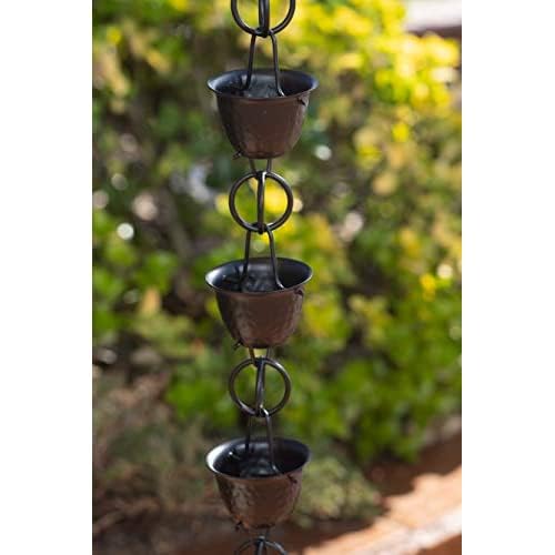 Monarch Rain Chains Aluminum Hammered Cup Rain Chain, 8.5 ft Black Powder Coated Aluminum Decorative Rain Catcher Chain for Gutters, Black Aluminum Rain Gutter Replacement Downspout - Image 3