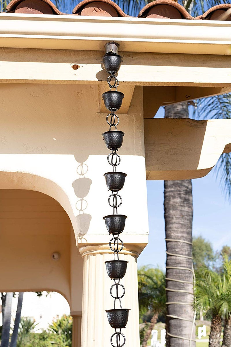Monarch Rain Chains Aluminum Hammered Cup Rain Chain, 8.5 ft Black Powder Coated Aluminum Decorative Rain Catcher Chain for Gutters, Black Aluminum Rain Gutter Replacement Downspout - Image 5
