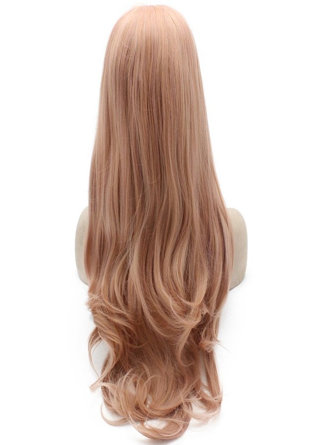 MX angel 24inch Long Loose Wavy Hand Hand Tied Rose Pink Natural Wavy Synthetic Lace Front Wig Natural at Mxangel - Image 4