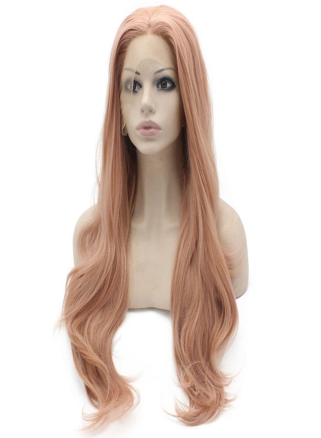 MX angel 24inch Long Loose Wavy Hand Hand Tied Rose Pink Natural Wavy Synthetic Lace Front Wig Natural at Mxangel - Image 3