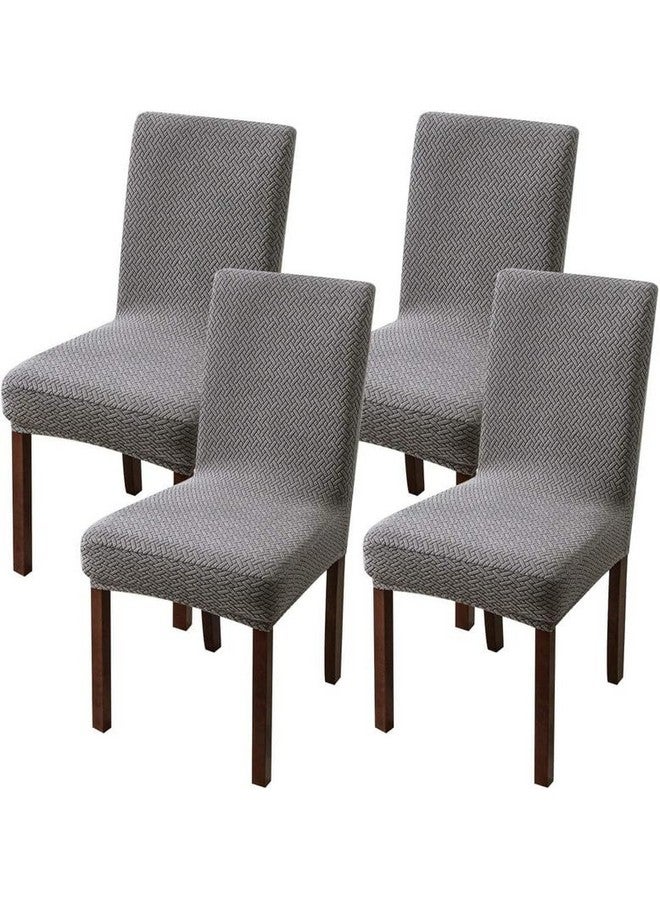 Styleys Elastic Chair Cover Stretch Removable Washable Short Jacquard Dining Chair Cover Protector Seat Slipcover (Pack of 4, Light Grey, JCMC10) - Image 1