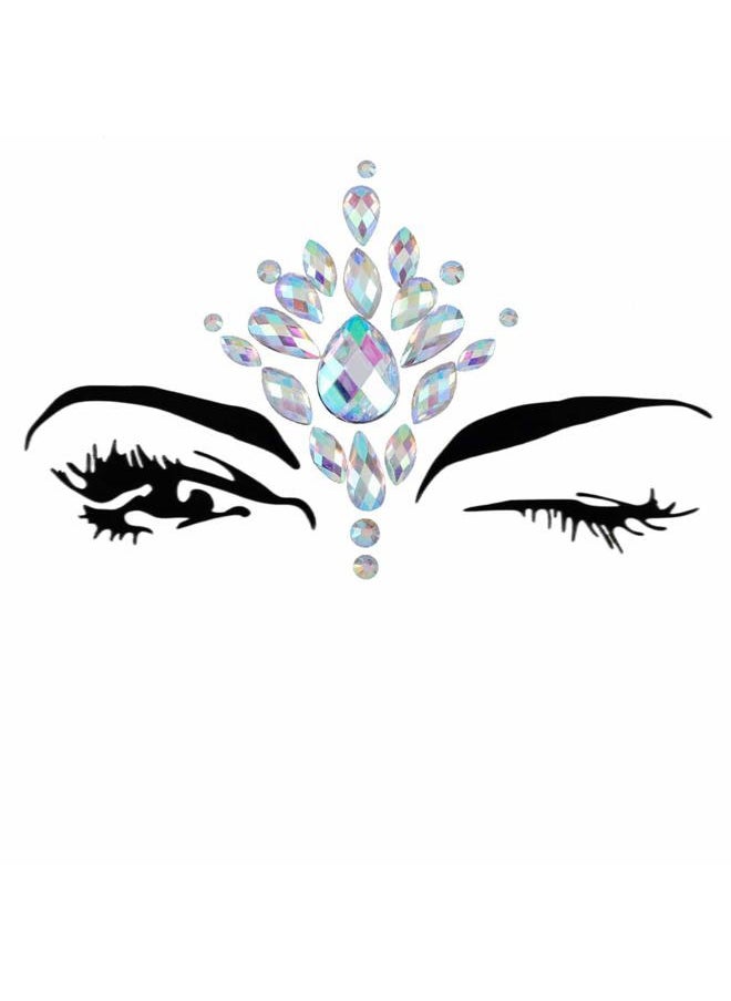 Chicque - Rhinestone Face Jewels Festival Face Gems Glitter Stickers Rave Stick on Halloween Mermaid Face Tattoos Party for Women and Girls 2PCS - Image 1