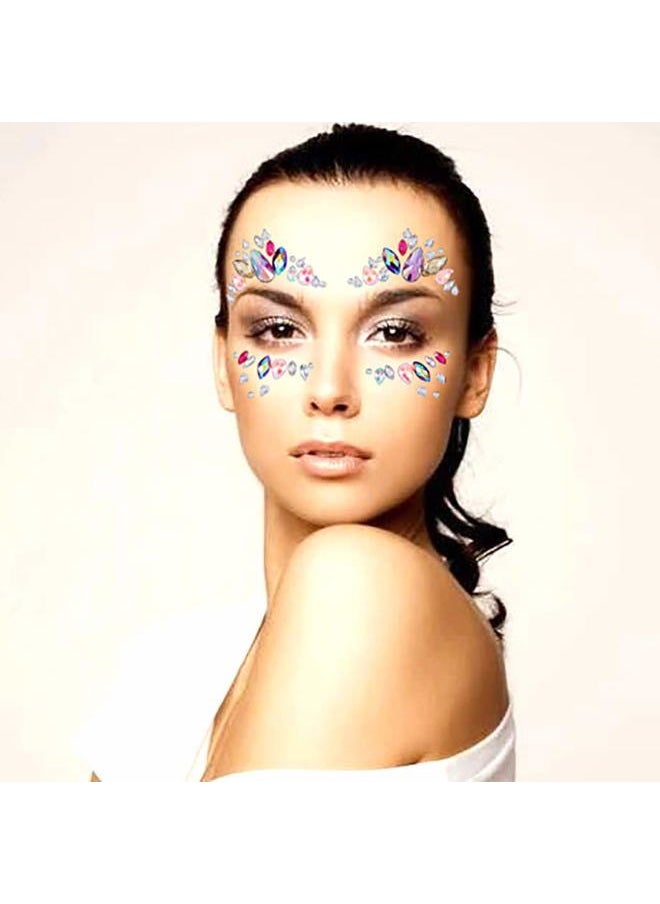 Chicque - Rhinestone Face Jewels Festival Face Gems Glitter Stickers Rave Stick on Halloween Mermaid Face Tattoos Party for Women and Girls 2PCS - Image 1