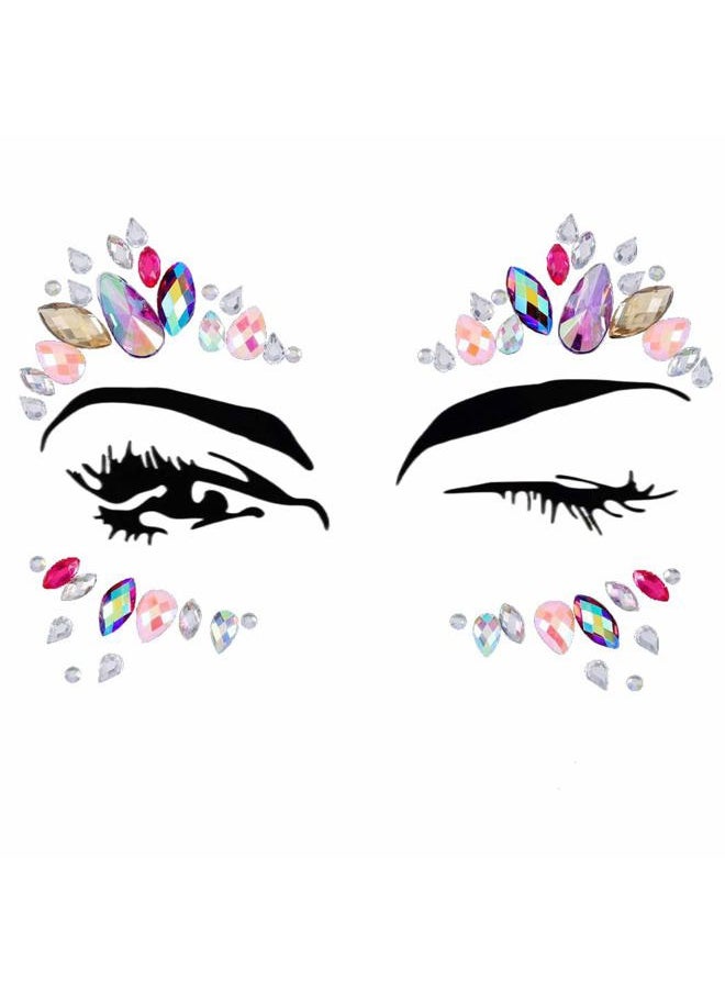 Chicque - Rhinestone Face Jewels Festival Face Gems Glitter Stickers Rave Stick on Halloween Mermaid Face Tattoos Party for Women and Girls 2PCS - Image 1