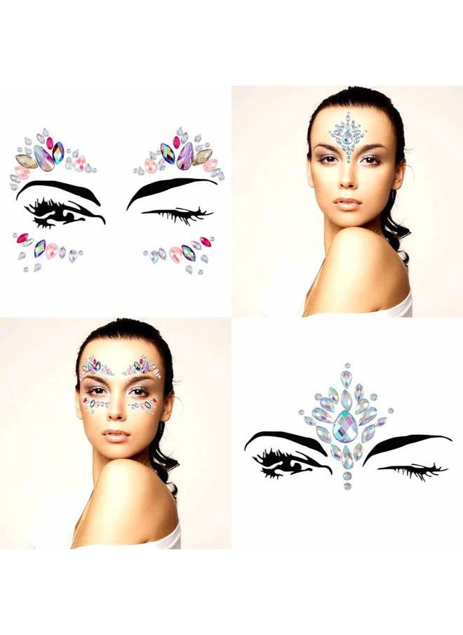 Chicque - Rhinestone Face Jewels Festival Face Gems Glitter Stickers Rave Stick on Halloween Mermaid Face Tattoos Party for Women and Girls 2PCS - Image 1