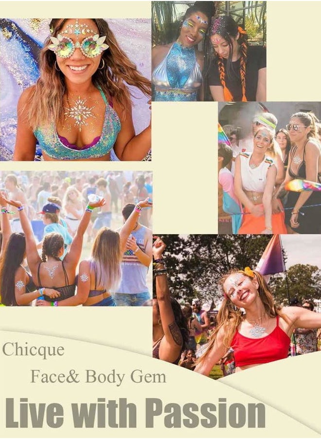 Chicque - Rhinestone Face Jewels Festival Face Gems Glitter Stickers Rave Stick on Halloween Mermaid Face Tattoos Party for Women and Girls 2PCS - Image 1