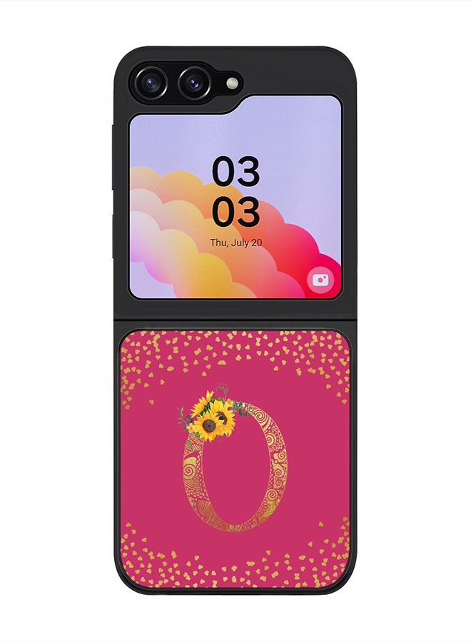 Stylizedd Rugged Black Cover for Samsung Galaxy Z Flip5 Case, Slim Fit Soft Cases-  Custom Monogram Initial Letter Mandala Floral Pattern Alphabet- O (Dark Pink Rose) - Image 1