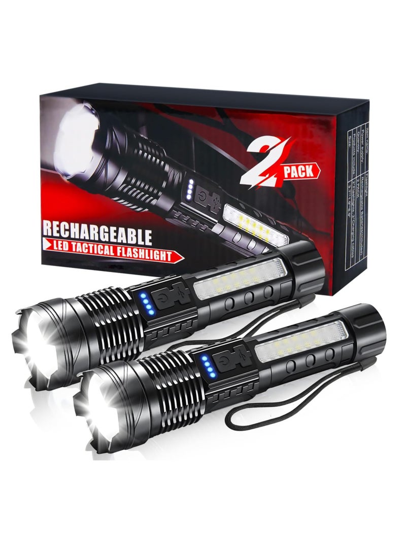 LED Rechargeable Flashlights, 90,000 High Lumens Super Bright Flash Light, 7 Modes with COB Light, IPX6 Waterproof, Adjustable Focus Tactical Flashlights for Home Camping and Emergencies - 2 Pack - Image 1