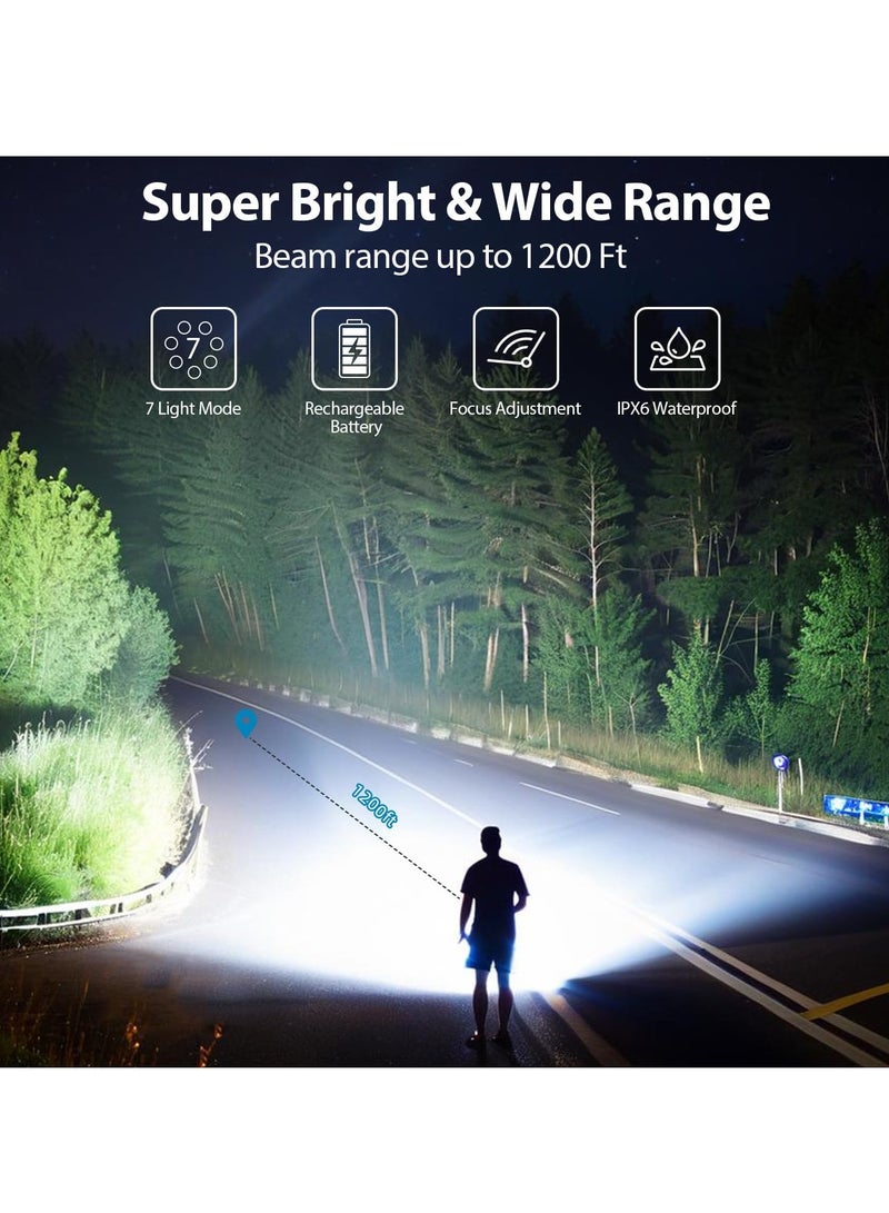 LED Rechargeable Flashlights, 90,000 High Lumens Super Bright Flash Light, 7 Modes with COB Light, IPX6 Waterproof, Adjustable Focus Tactical Flashlights for Home Camping and Emergencies - 2 Pack - Image 2