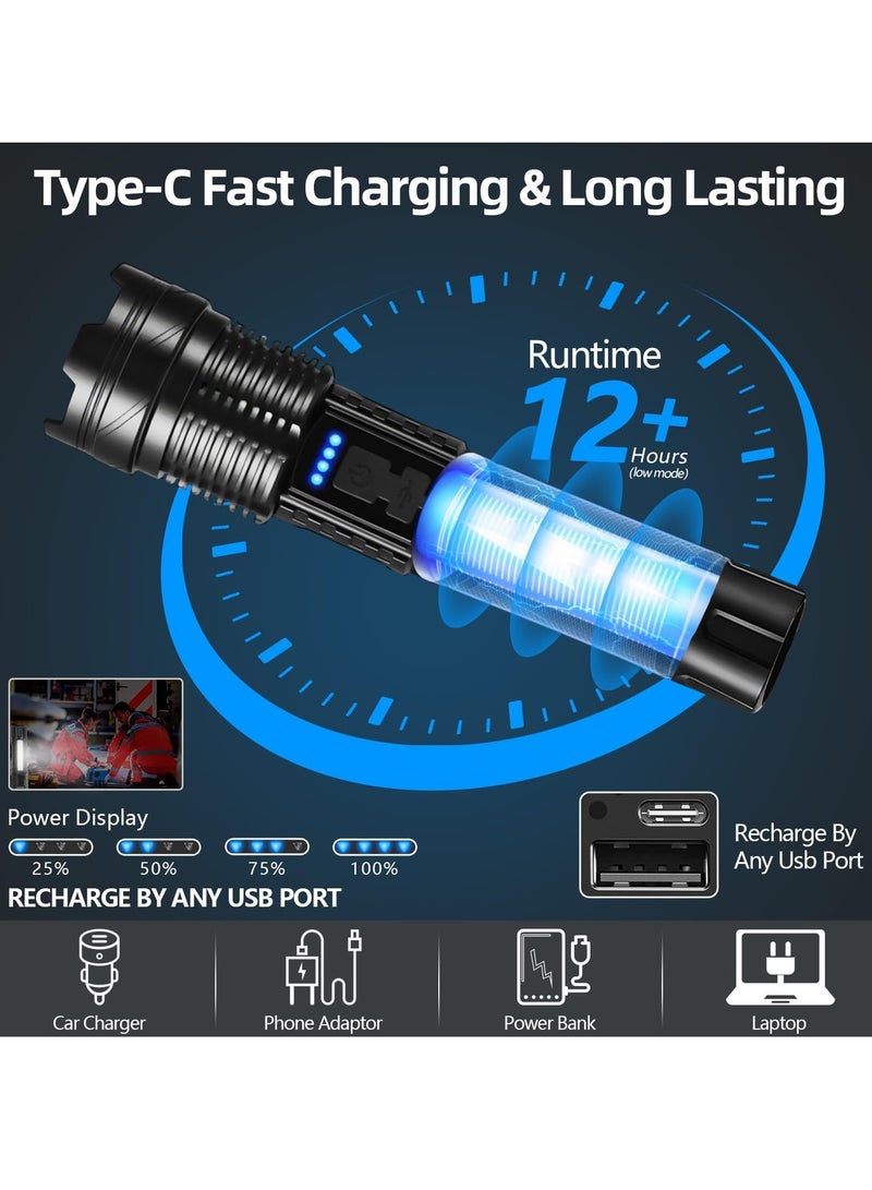 LED Rechargeable Flashlights, 90,000 High Lumens Super Bright Flash Light, 7 Modes with COB Light, IPX6 Waterproof, Adjustable Focus Tactical Flashlights for Home Camping and Emergencies - 2 Pack - Image 5