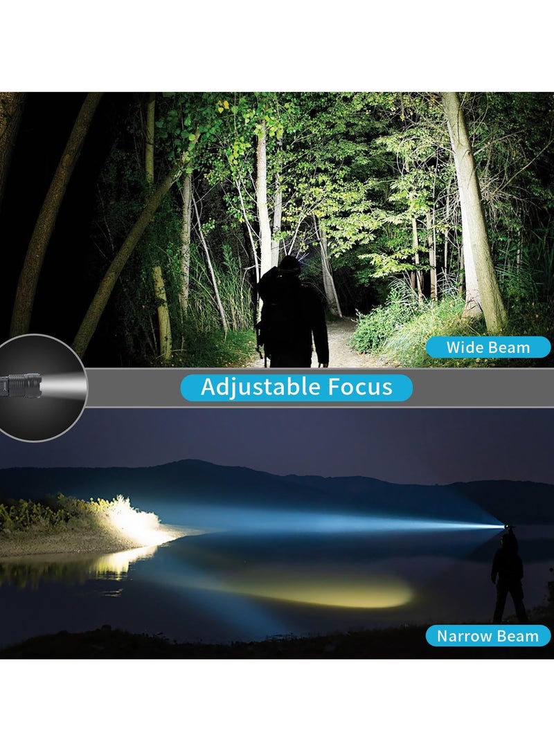 LED Rechargeable Flashlights, 90,000 High Lumens Super Bright Flash Light, 7 Modes with COB Light, IPX6 Waterproof, Adjustable Focus Tactical Flashlights for Home Camping and Emergencies - 2 Pack - Image 4