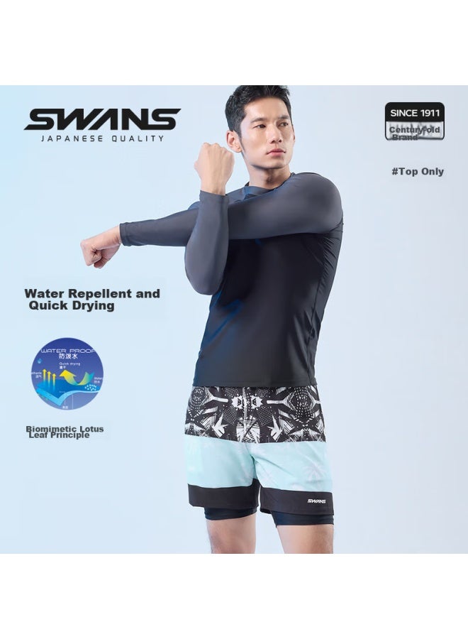 Speed Vision Suanshi Swans Men's Swimwear Top, Long Sleeve, Sun Protection, Quick-drying, Surfing Suit, Diving Professional Men's Swimwear, Black And Gray, 3XL - Image 4