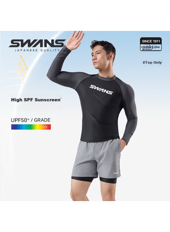 Speed Vision Suanshi Swans Men's Swimwear Top, Long Sleeve, Sun Protection, Quick-drying, Surfing Suit, Diving Professional Men's Swimwear, Black And Gray, 3XL - Image 2
