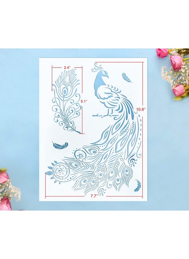 G GSS Designs Gss Designs Peacock Stencil Reusable Stencils For Painting On Wood Paper Scrapbook Album Fabric Wall 8.3X11.7 Diy Art Craft Peacock Feather Stencils Template  - Image 2