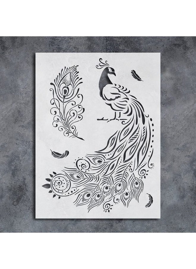 G GSS Designs Gss Designs Peacock Stencil Reusable Stencils For Painting On Wood Paper Scrapbook Album Fabric Wall 8.3X11.7 Diy Art Craft Peacock Feather Stencils Template  - Image 1