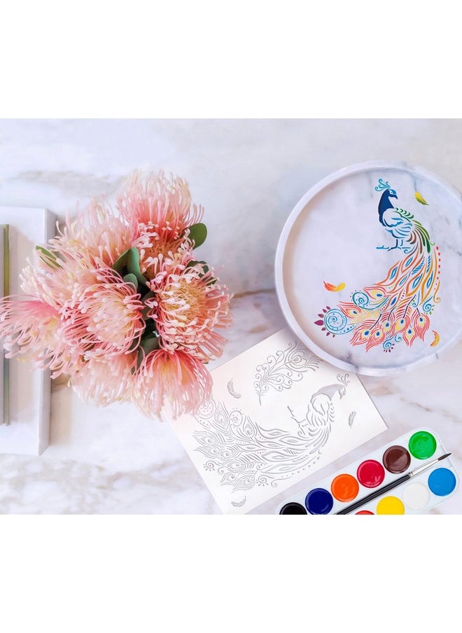 G GSS Designs Gss Designs Peacock Stencil Reusable Stencils For Painting On Wood Paper Scrapbook Album Fabric Wall 8.3X11.7 Diy Art Craft Peacock Feather Stencils Template  - Image 3