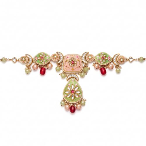 SANJOYA BY EVERSTYLISH Madhubhushana Adorned With Sweetness Handcrafted Kundan Enamel Necklace With Pearl And Gem Drops Lightweight Jewelry For Women | Party, Festive, Wedding & Gifting - Image 1