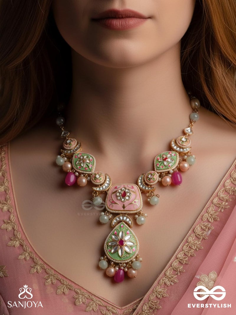 SANJOYA BY EVERSTYLISH Madhubhushana Adorned With Sweetness Handcrafted Kundan Enamel Necklace With Pearl And Gem Drops Lightweight Jewelry For Women | Party, Festive, Wedding & Gifting - Image 2