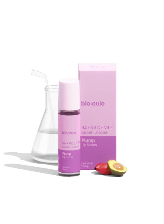 Biocule Plump Lip Serum For Lip Plumping Glow & Hydration ; With Hyaluronic Acid Vitamin C & Vitamin E From Rosehip & Avocado ; Lip Oil Rollon For Men & Women ; 100% Natural 10Ml  - Image 1