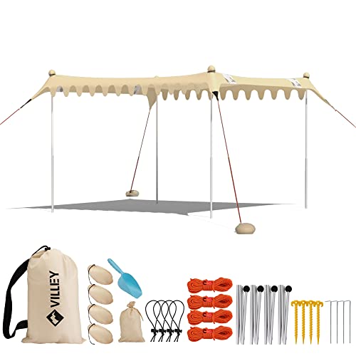 VILLEY Beach Tent Sun Shelter with UPF50+ Protection, 11×10FT Portable Sun Shade with 4 Stability Poles, 8 Ground Pegs, 4 Sandbags and Sand Shovel, Outdoor Beach Canopy for Camping Trips, Picnics - Image 1