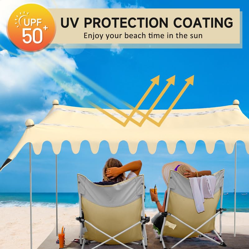 VILLEY Beach Tent Sun Shelter with UPF50+ Protection, 11×10FT Portable Sun Shade with 4 Stability Poles, 8 Ground Pegs, 4 Sandbags and Sand Shovel, Outdoor Beach Canopy for Camping Trips, Picnics - Image 4