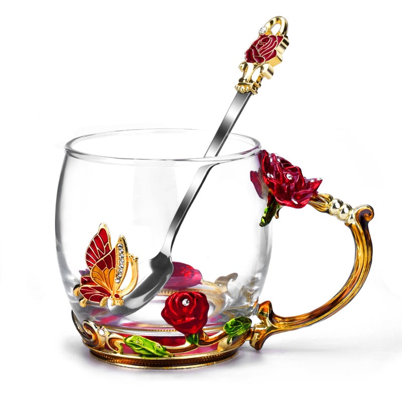 OEAGO Gifts for Mom Women Stocking Stuffers for Women Christmas Glass Coffee Enamels Mug Valentines Gifts for Her Girlfriend Wife Best Birthday Valentine's Mothers Day from Daughter Son Tea Cup - Image 1