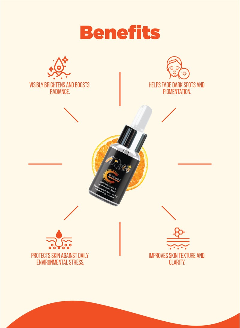 مليكا مالیكا سيروم فيتامين C بقوة 30X حجم 5ml | سيروم إشراق البشرة | مُزيل البقع الداكنة للوجه | سيروم مضاد للشيخوخة - Image 2